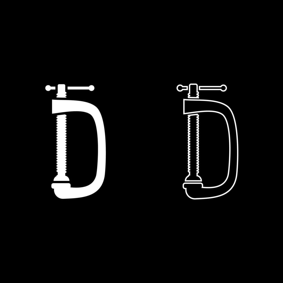 Cramp screw-clamp icon set white color illustration flat style simple image vector