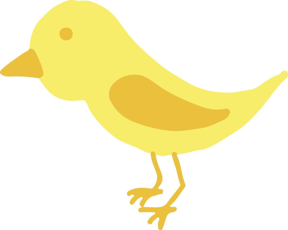 icono de pájaro, pegatina. garabato dibujado a mano. colores de moda oro, amarillo. bebé, pollito primavera pascua vector