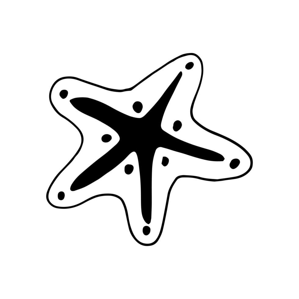 garabato dibujado a mano de estrellas de mar. , minimalismo, escandinavo, monocromo, icono de etiqueta de océano de vida marina nórdica vector