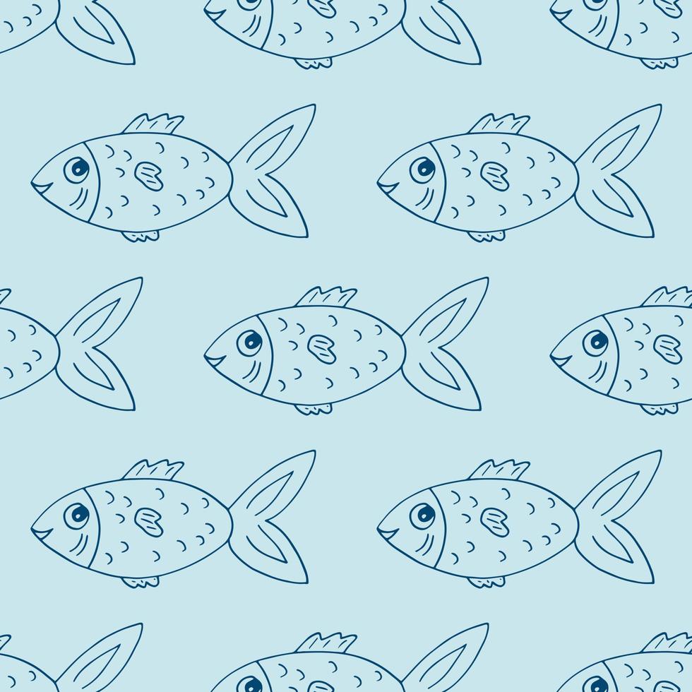 fish seamless pattern hand drawn doodle. , minimalism, scandinavian, trendy colors 2022. marine life, sea ocean wallpaper textile background wrapping paper vector