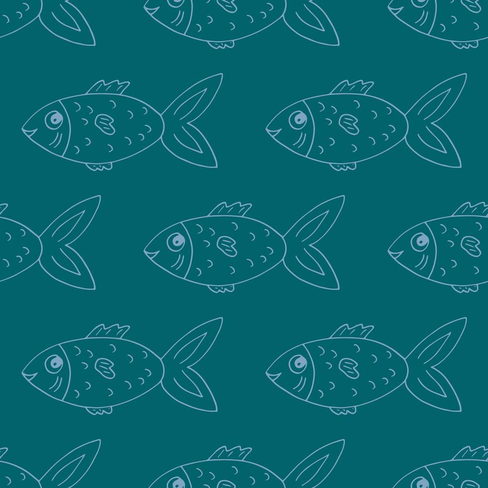 fish seamless pattern hand drawn doodle. , minimalism, scandinavian, trendy colors 2022. marine life, sea ocean wallpaper textile background wrapping paper vector