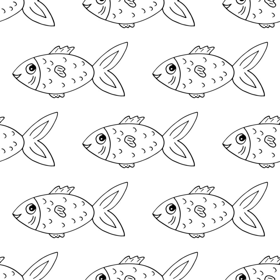 fish seamless pattern hand drawn doodle. , minimalism, scandinavian, monochrome, nordic. marine life, sea ocean wallpaper textile background wrapping paper vector