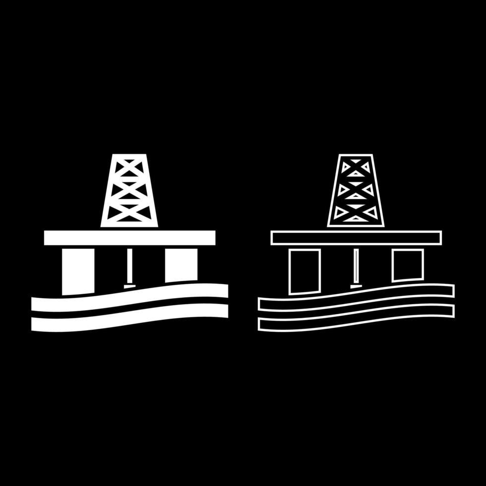 conjunto de iconos de plataforma de petróleo ilustración en color blanco tipo plano imagen simple vector