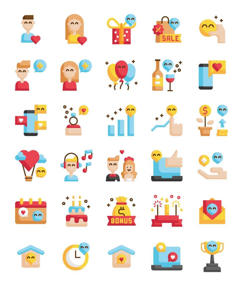 flat design happiness icons pack vector