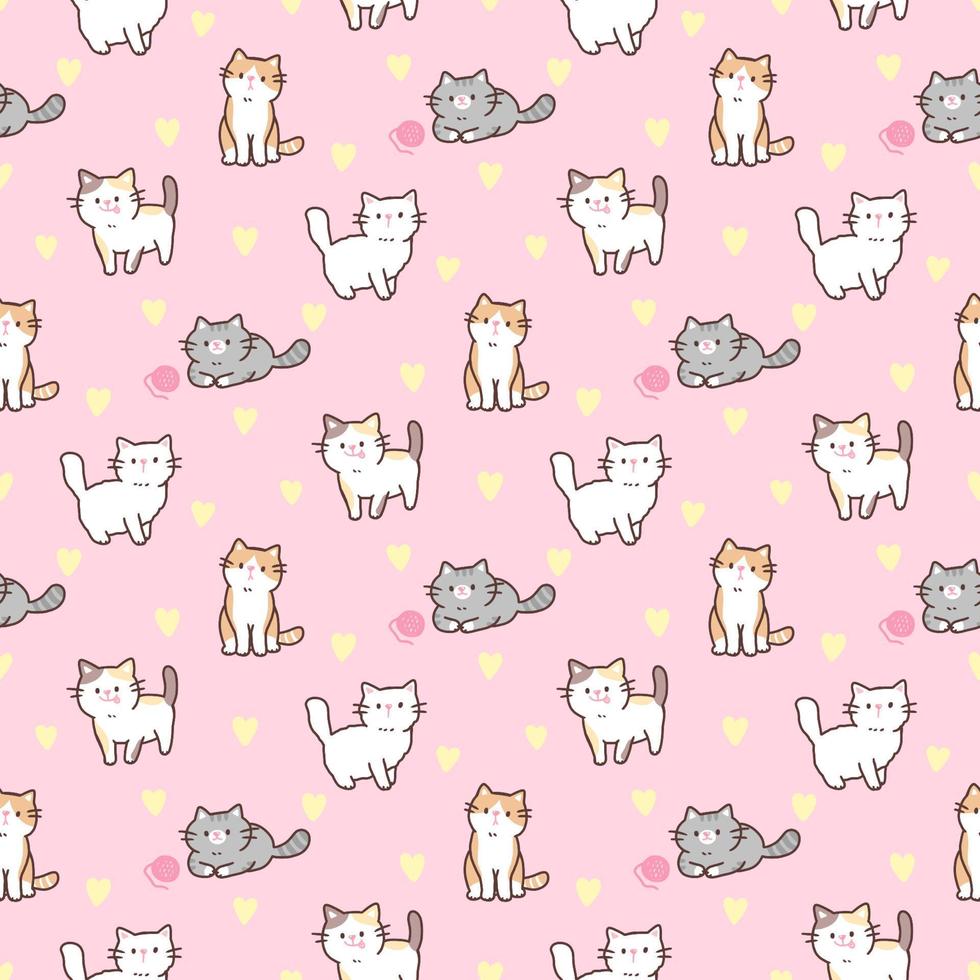 Seamless pattern of cute cartoon cat illustration design on pink background.  5298805 Vector Art at Vecteezy