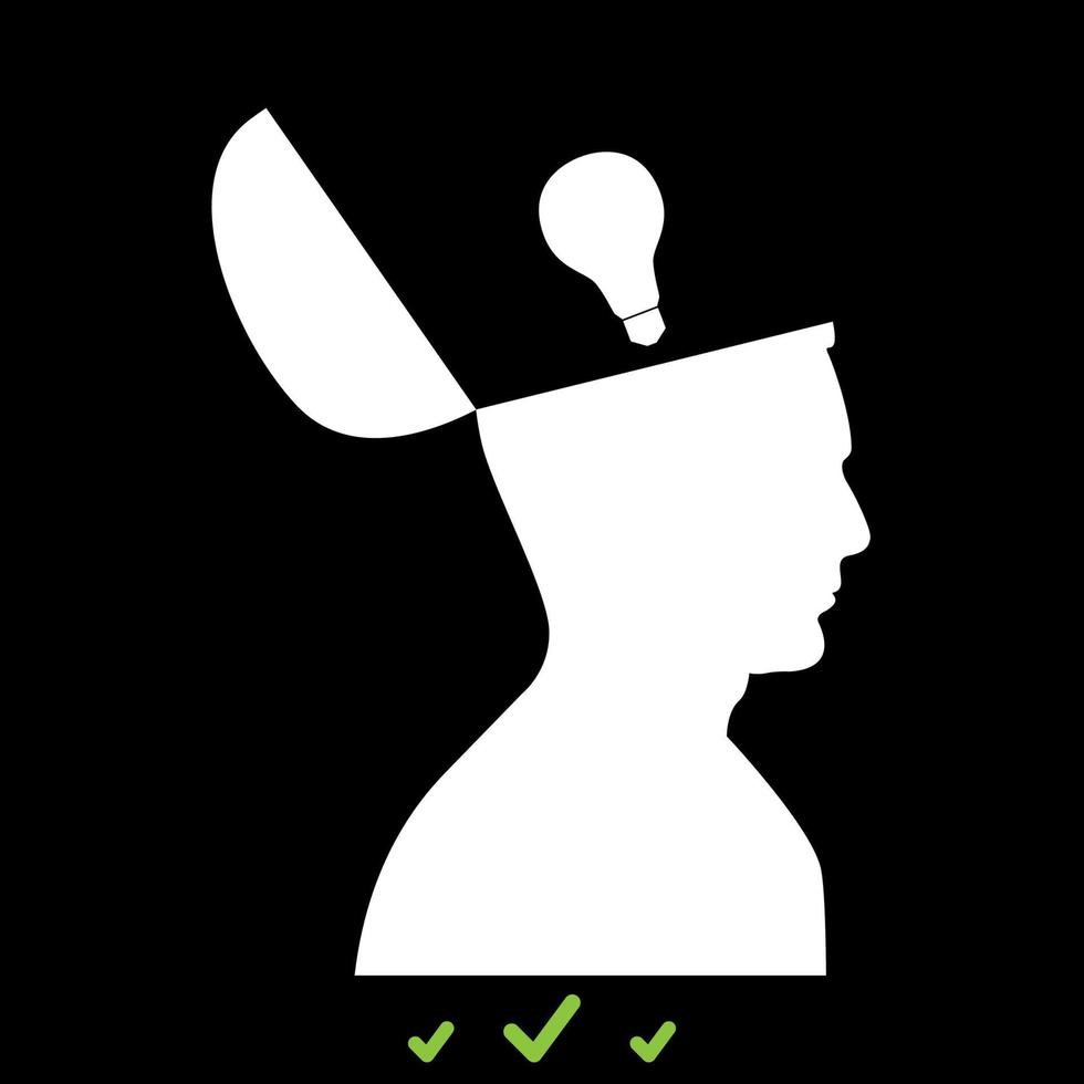 Man with lightbulb idea in open head icon . vector