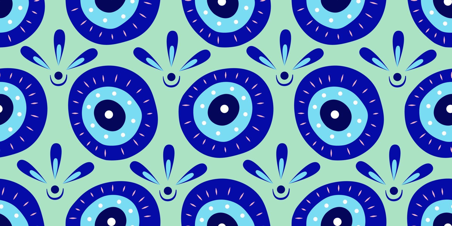 Greek eye Turkish amulet seamless pattern. Turkish eye blue for amulet and protection in endless pattern. Vector illustration in a flat style.