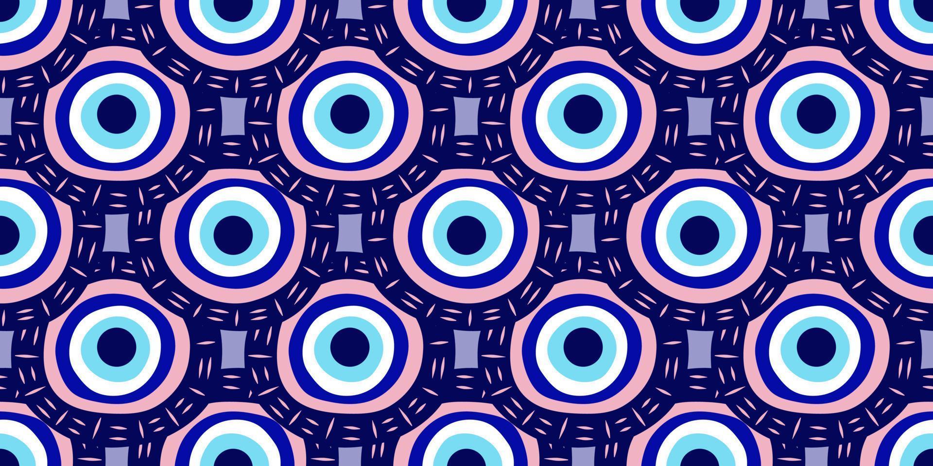 Greek eye Turkish amulet seamless pattern. Turkish eye blue for amulet and protection in endless pattern. Vector illustration in a flat style.