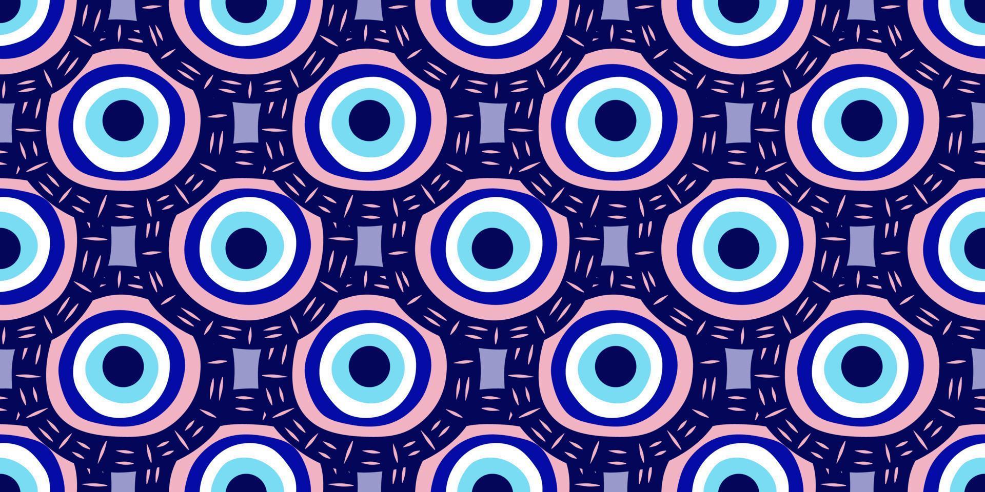 Greek eye Turkish amulet seamless pattern. Turkish eye blue for amulet and protection in endless pattern. Vector illustration in a flat style.