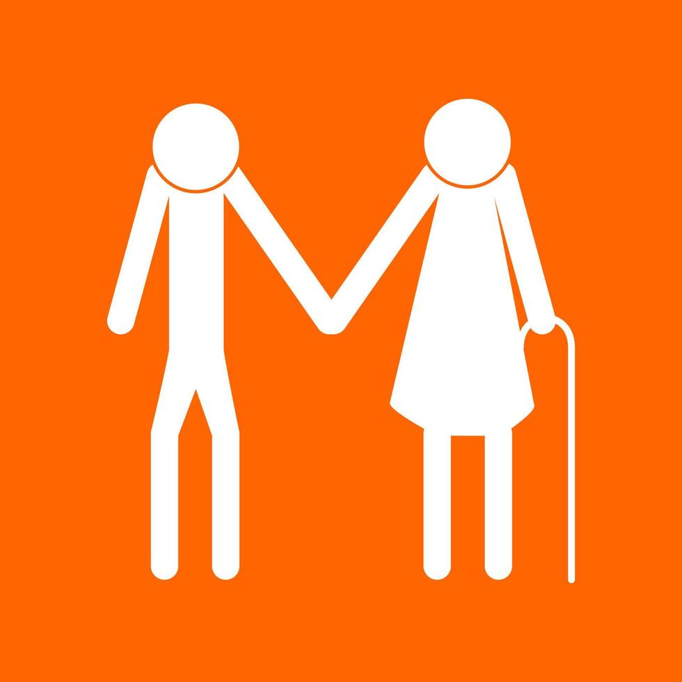 Elder people stick white icon . vector
