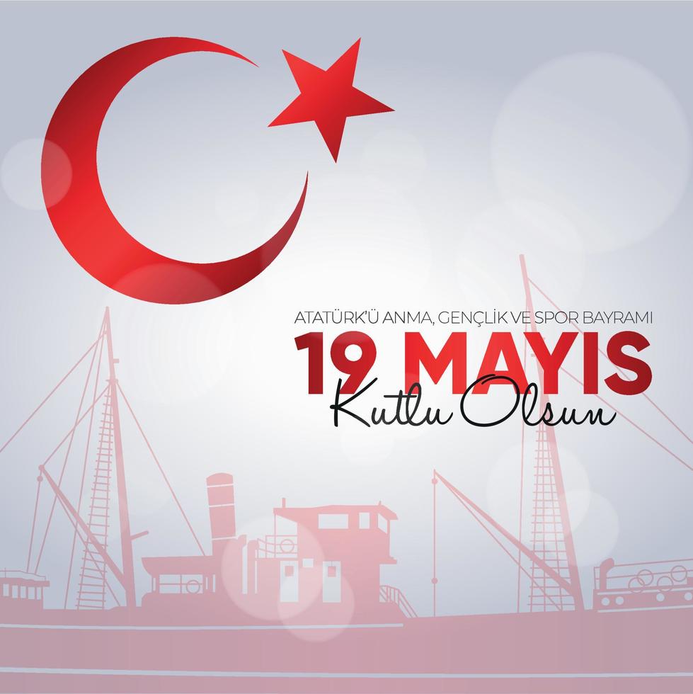 19 Mayis Ataturk'u Anma, Genclik ve Spor Bayrami. May 19 Commemoration of Ataturk, Youth and Sports Day. vector