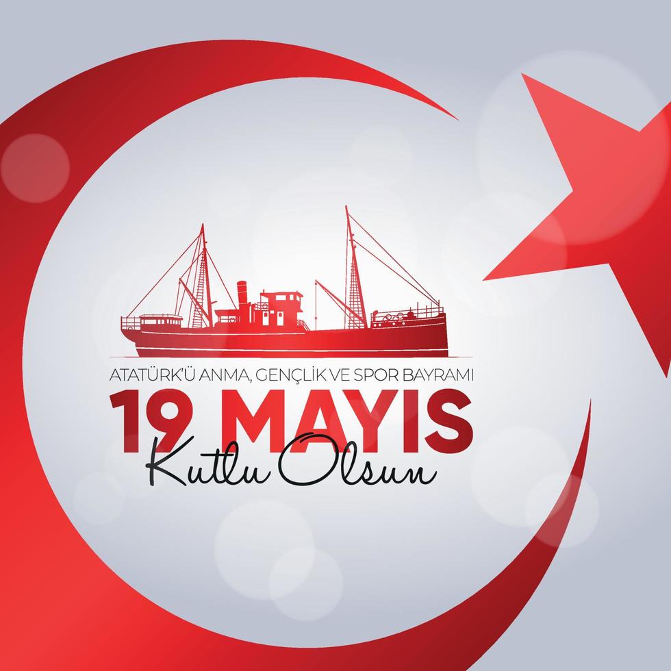 19 Mayis Ataturk'u Anma, Genclik ve Spor Bayrami. May 19 Commemoration of Ataturk, Youth and Sports Day. vector