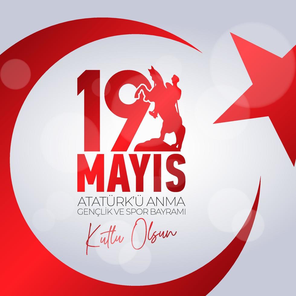 19 Mayis Ataturk'u Anma, Genclik ve Spor Bayrami. May 19 Commemoration of Ataturk, Youth and Sports Day. vector