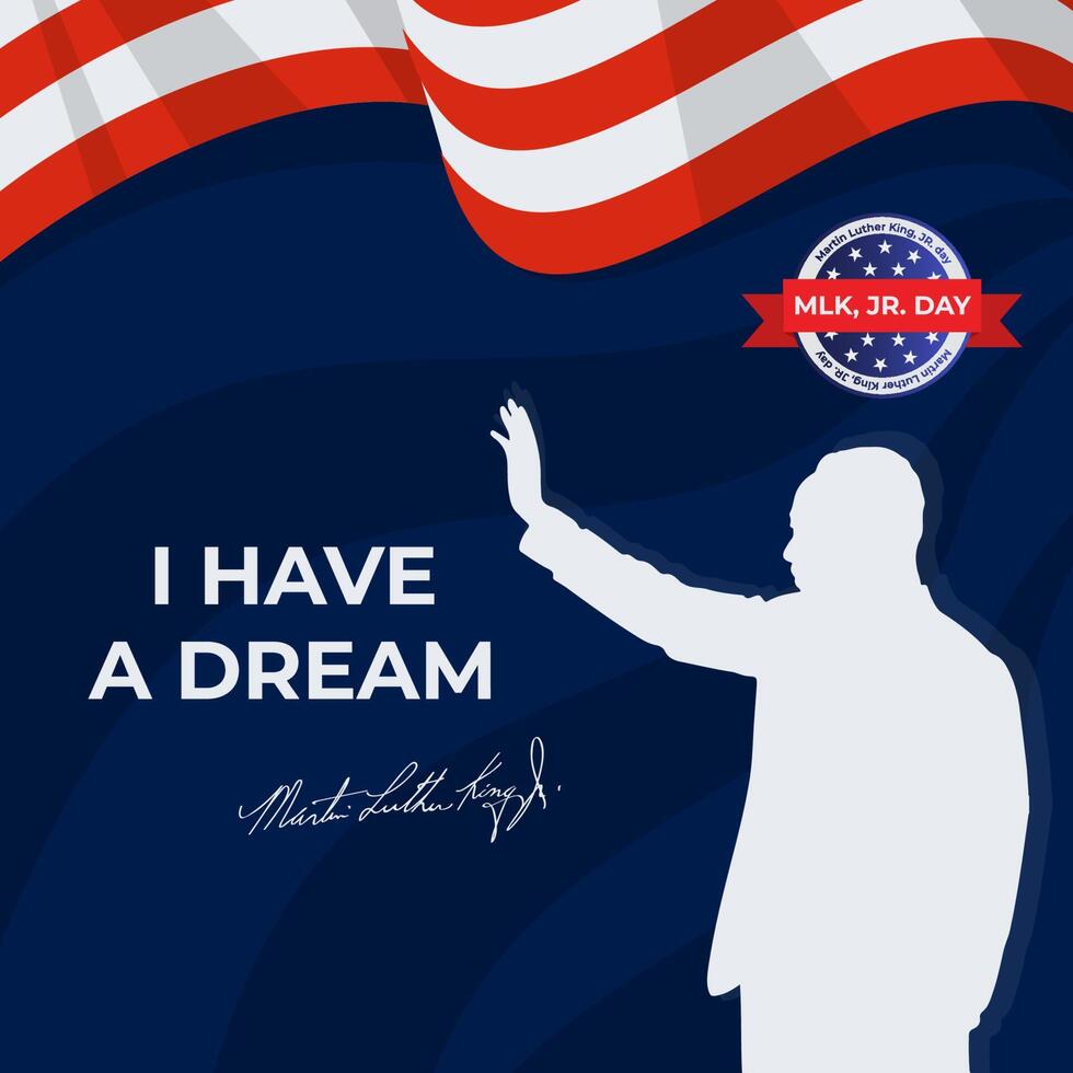Martin Luther King Jr. Day design with US flag background. Happy MLK day. I have a dream. vector