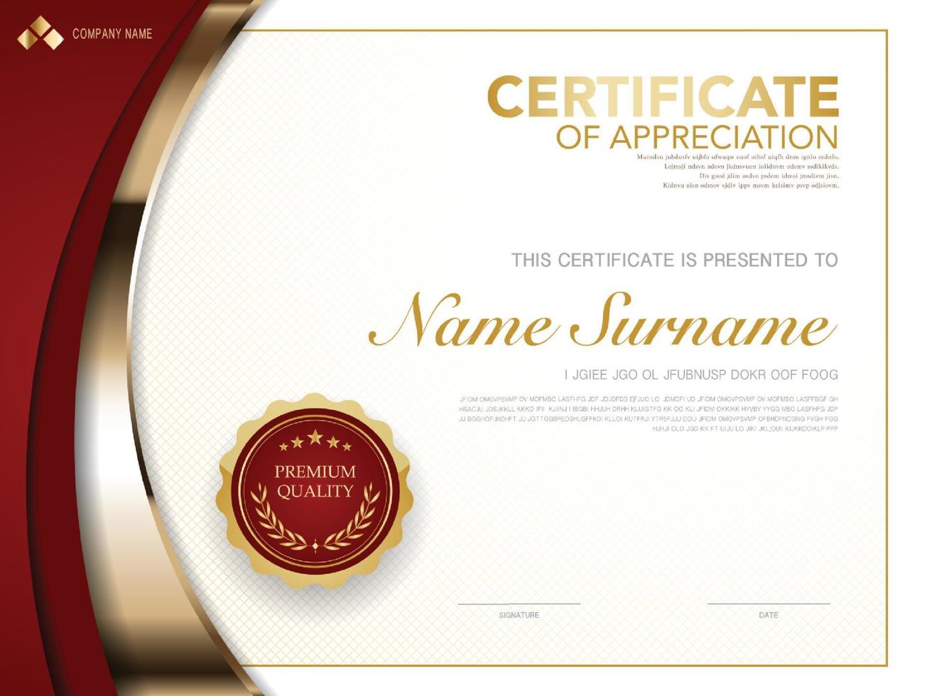 diploma certificate template red and gold color with luxury and modern style vector image