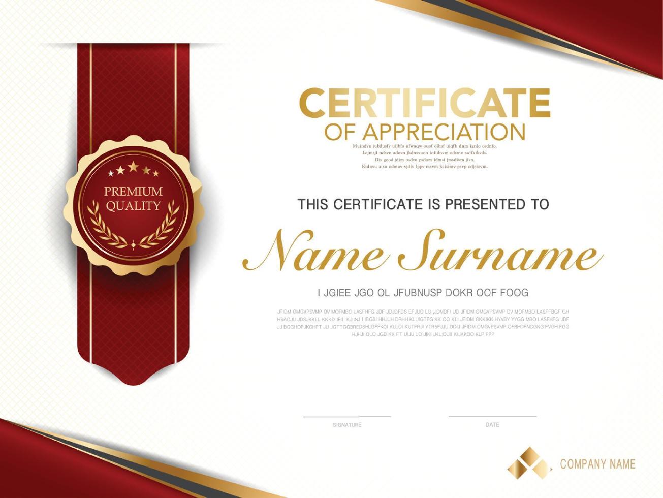 plantilla de certificado de diploma color rojo y dorado con imagen vectorial de lujo y estilo moderno vector