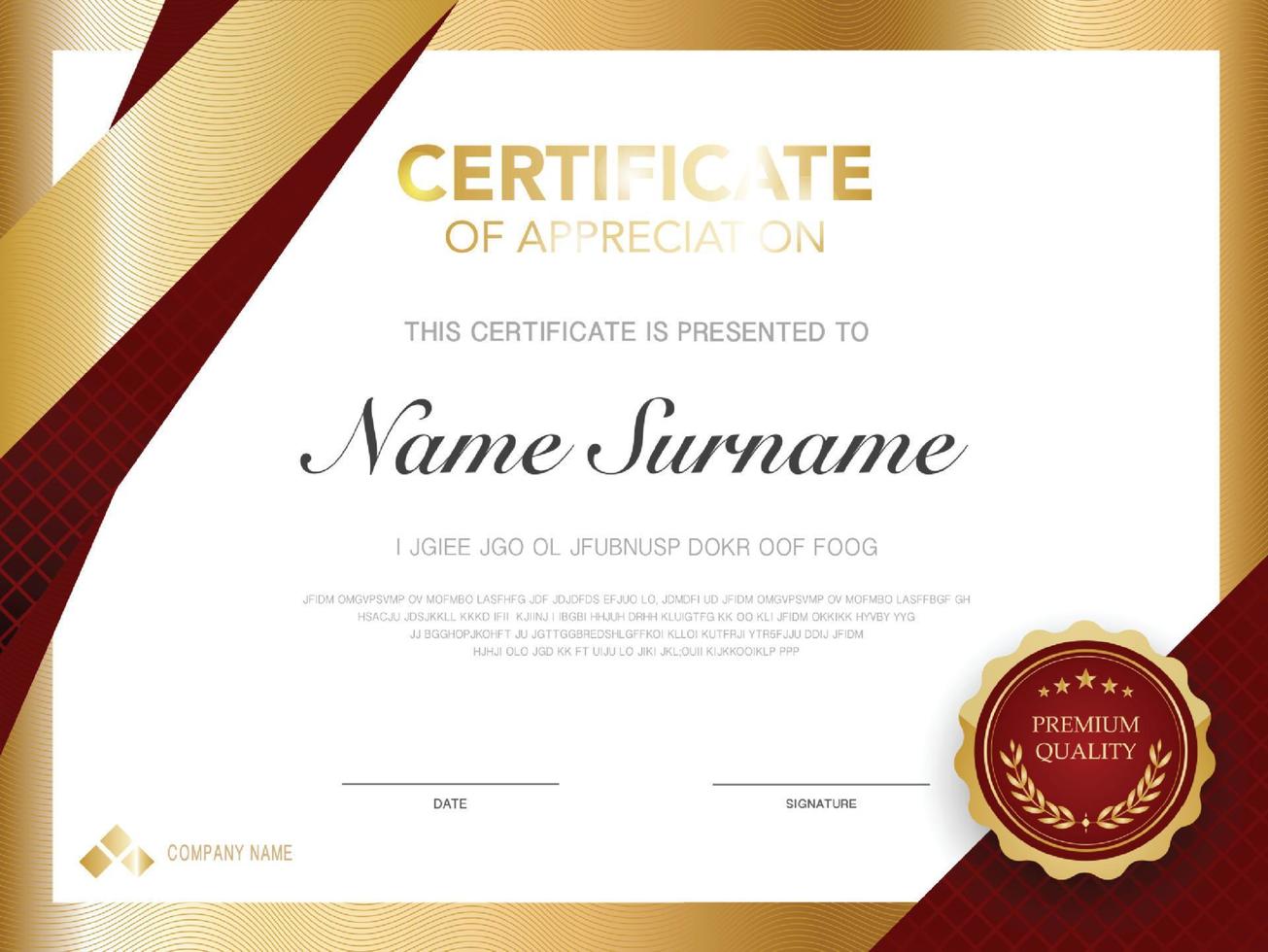 diploma certificate template red and gold color with luxury and modern style vector image