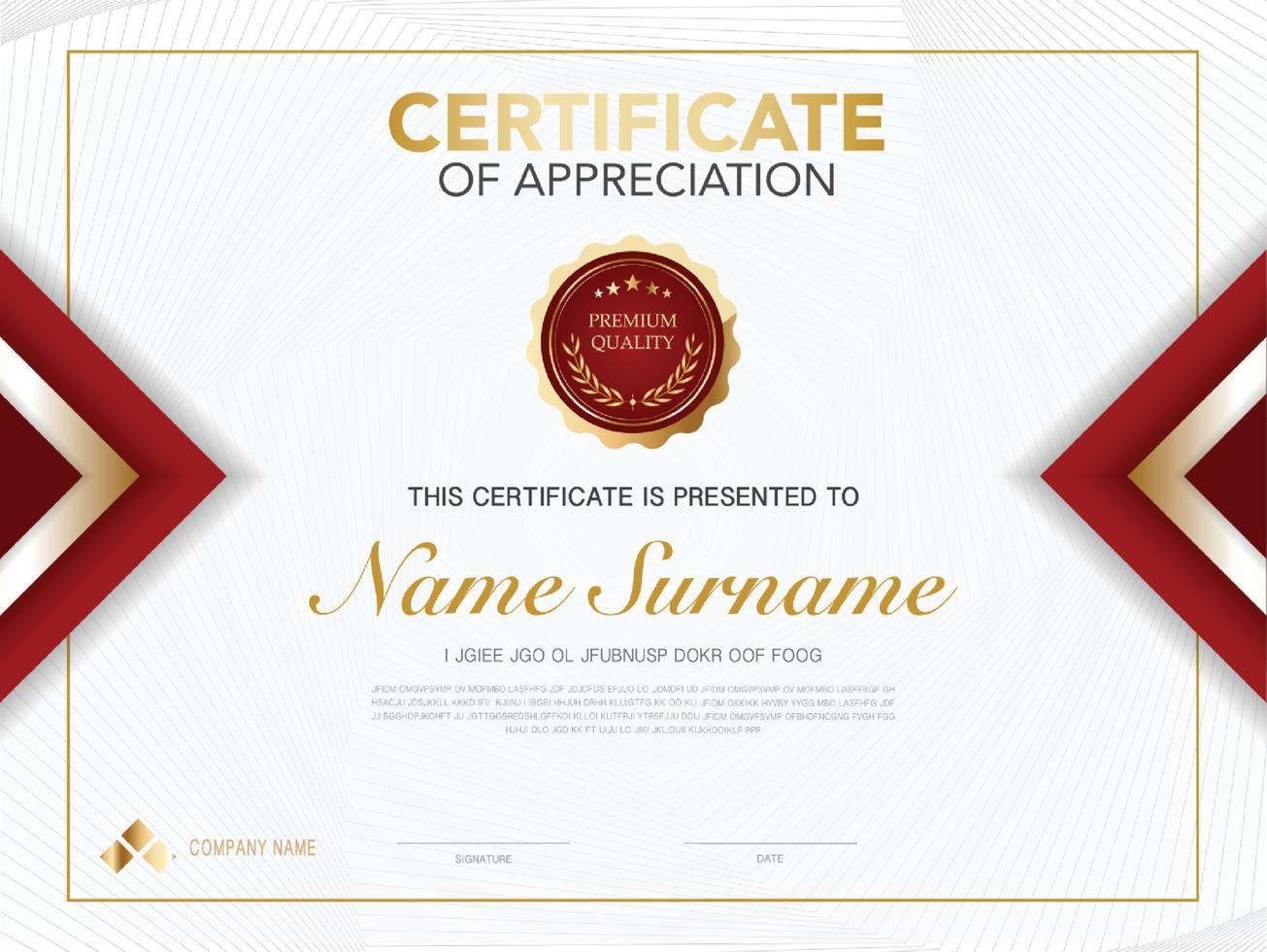 diploma certificate template red and gold color with luxury and modern style vector image