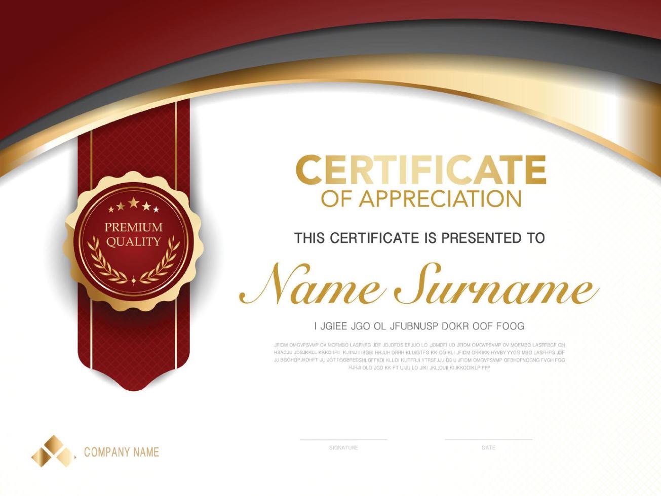 diploma certificate template red and gold color with luxury and modern style vector image