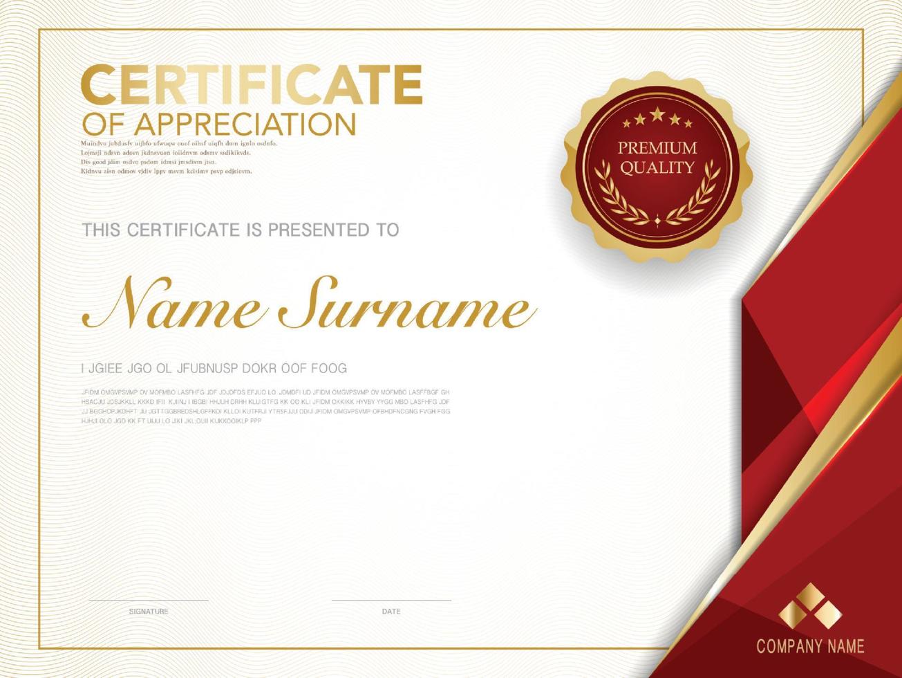 diploma certificate template red and gold color with luxury and modern style vector image, suitable for appreciation.  Vector illustration