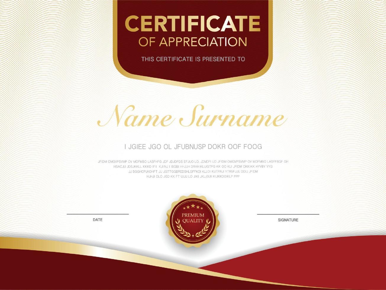 diploma certificate template red and gold color with luxury and modern style vector image