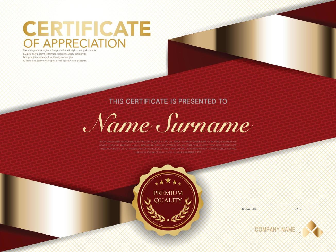 diploma certificate template red and gold color with luxury and modern style vector image