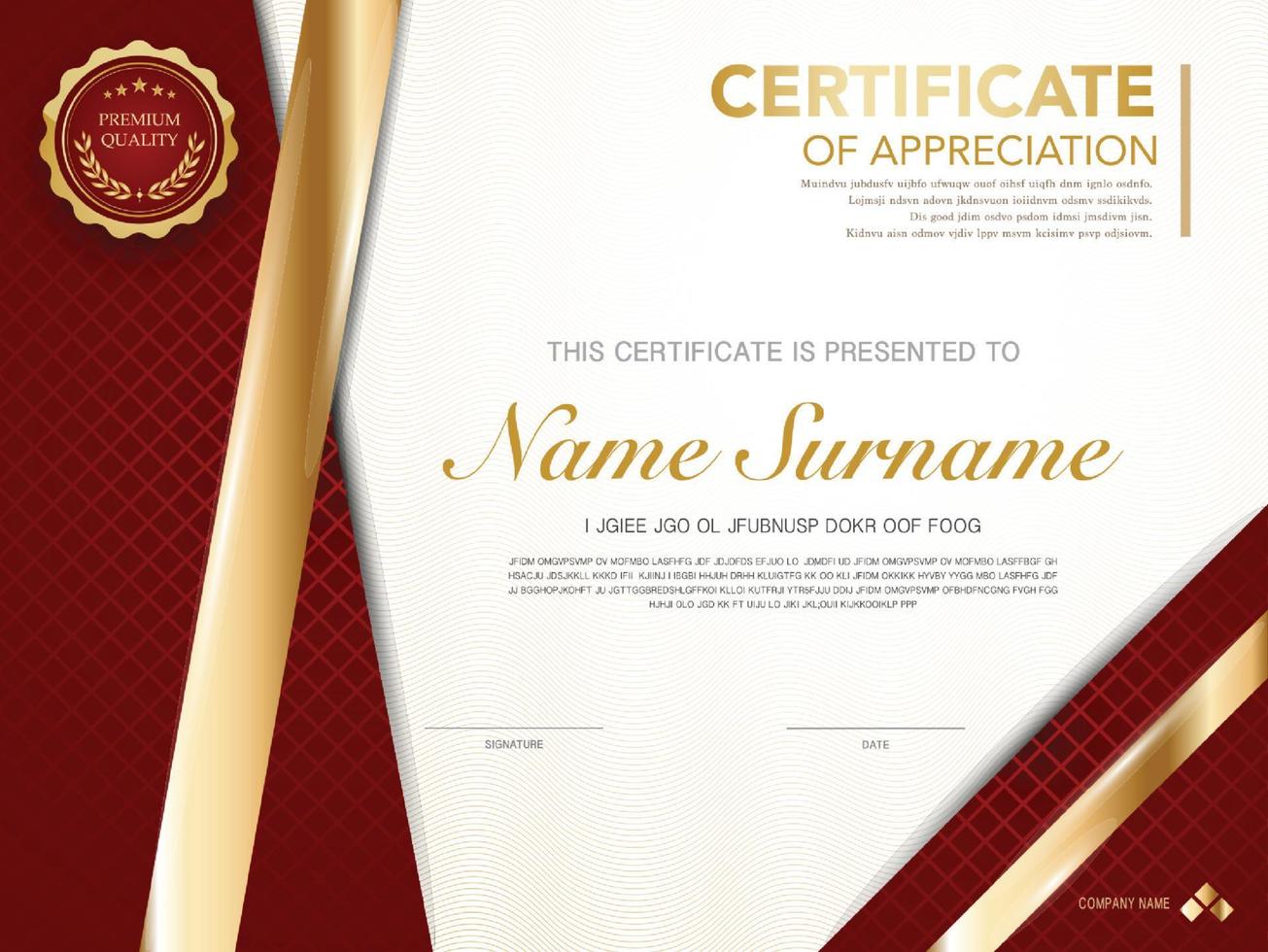 diploma certificate template red and gold color with luxury and modern style vector image