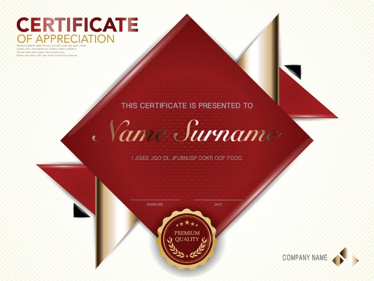 diploma certificate template red and gold color with luxury and modern style vector image