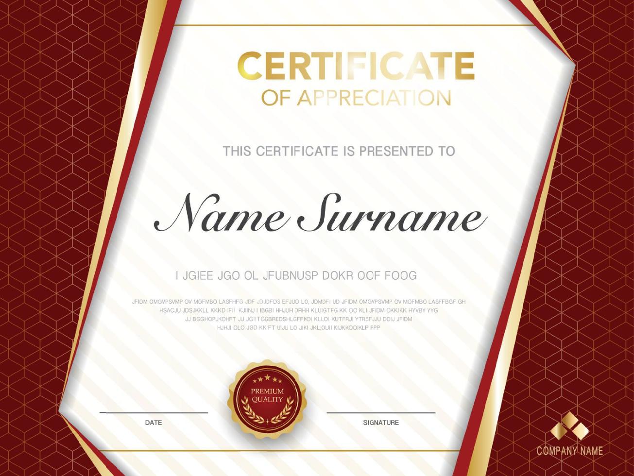 diploma certificate template red and gold color with luxury and modern style vector image, suitable for appreciation.  Vector illustration