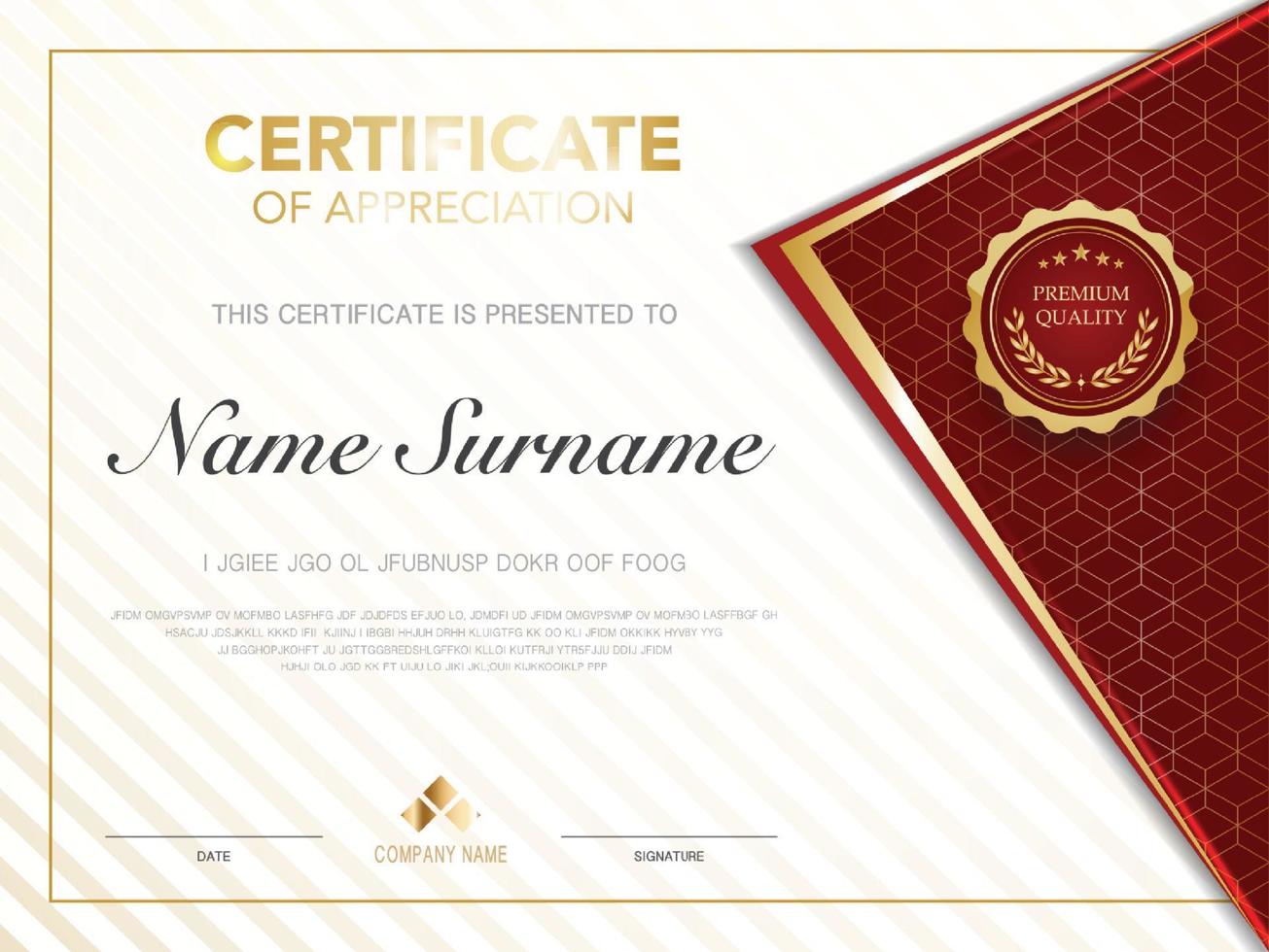 diploma certificate template red and gold color with luxury and modern style vector image, suitable for appreciation.  Vector illustration