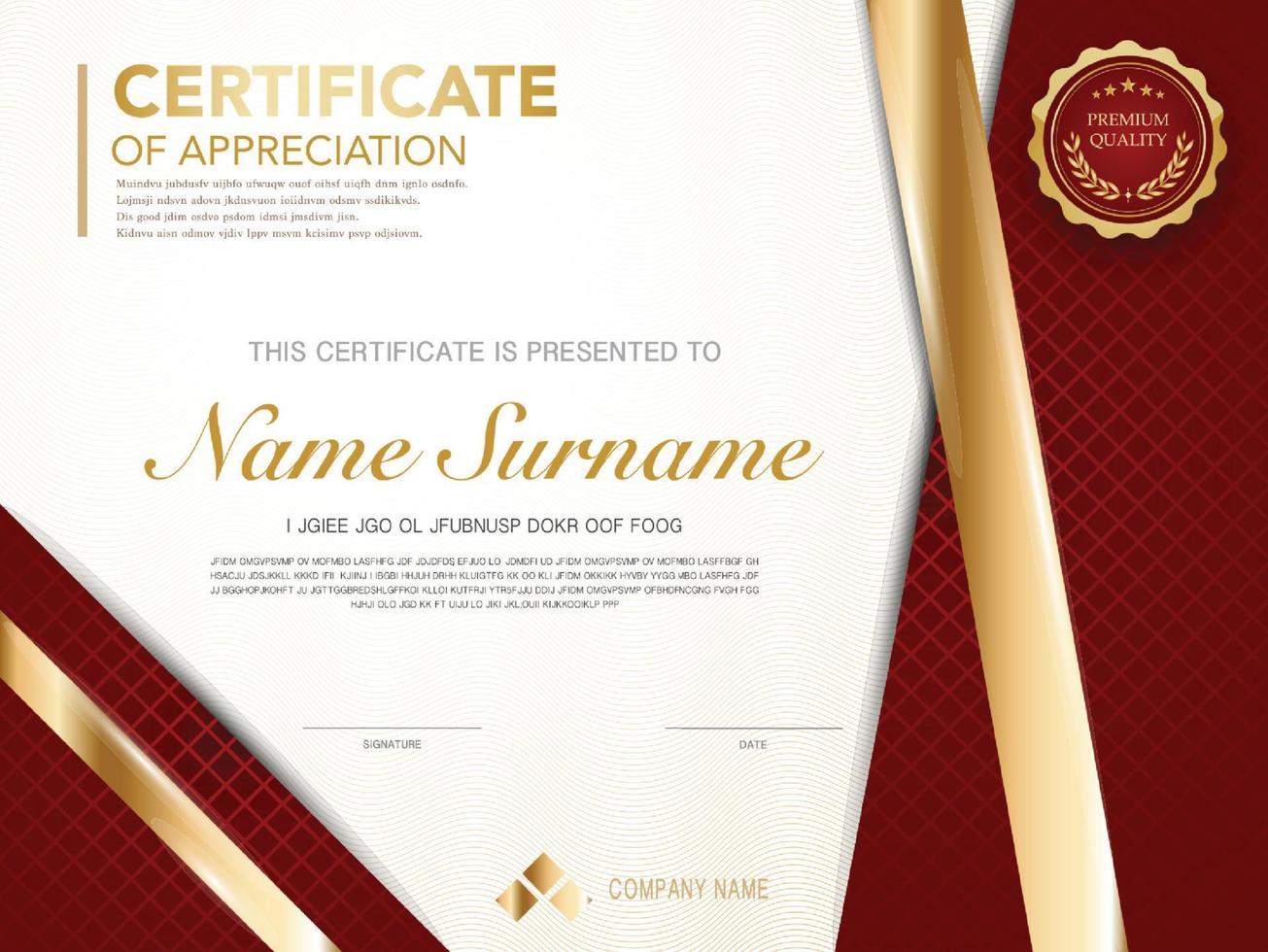 diploma certificate template red and gold color with luxury and modern style vector image