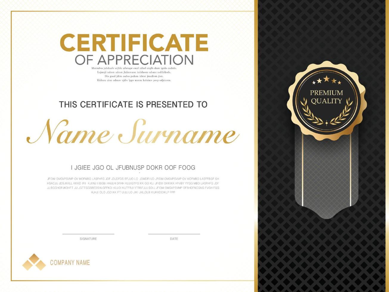 diploma certificate template black and gold color with luxury and modern style vector image, suitable for appreciation.  Vector illustration.