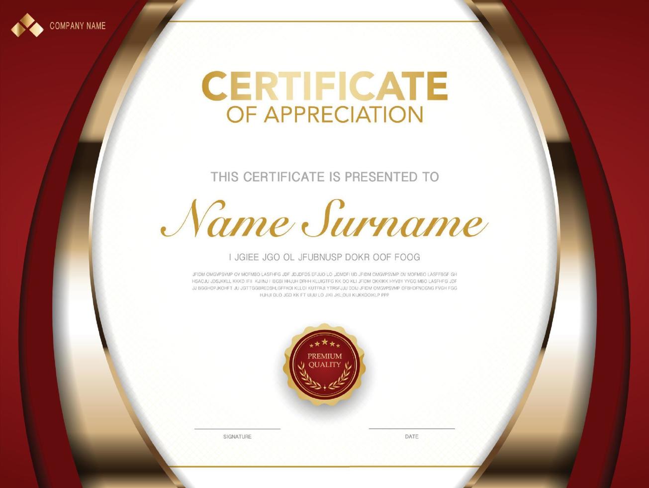 diploma certificate template red and gold color with luxury and modern style vector image