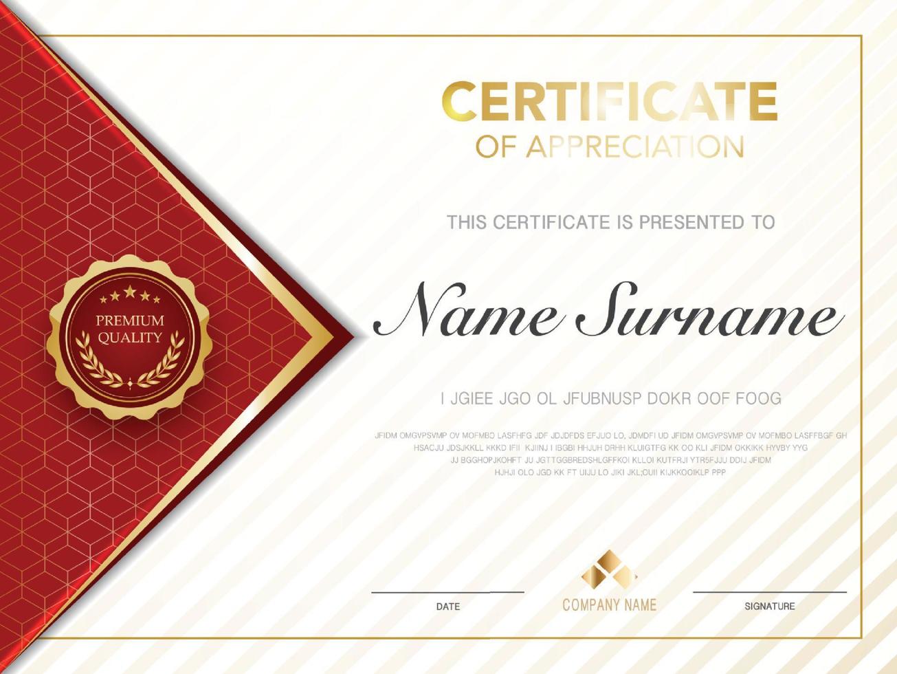 diploma certificate template red and gold color with luxury and modern style vector image, suitable for appreciation.  Vector illustration