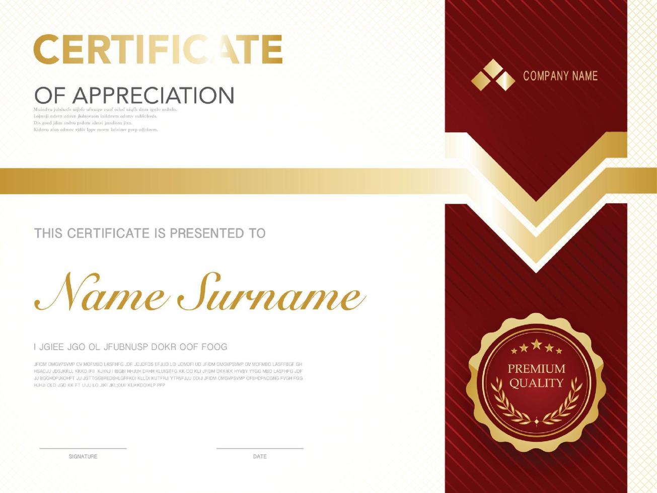 diploma certificate template red and gold color with luxury and modern style vector image