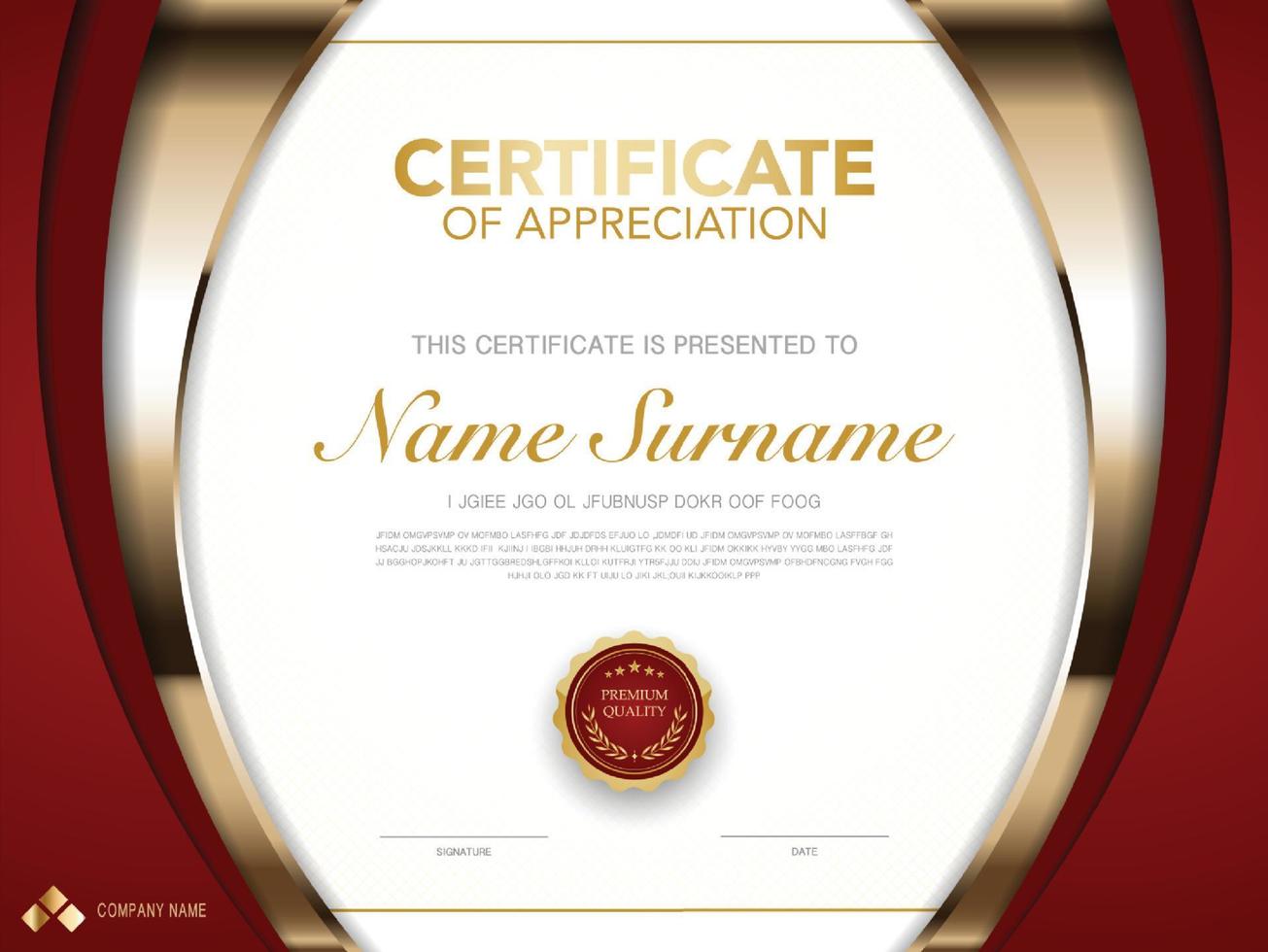 diploma certificate template red and gold color with luxury and modern style vector image