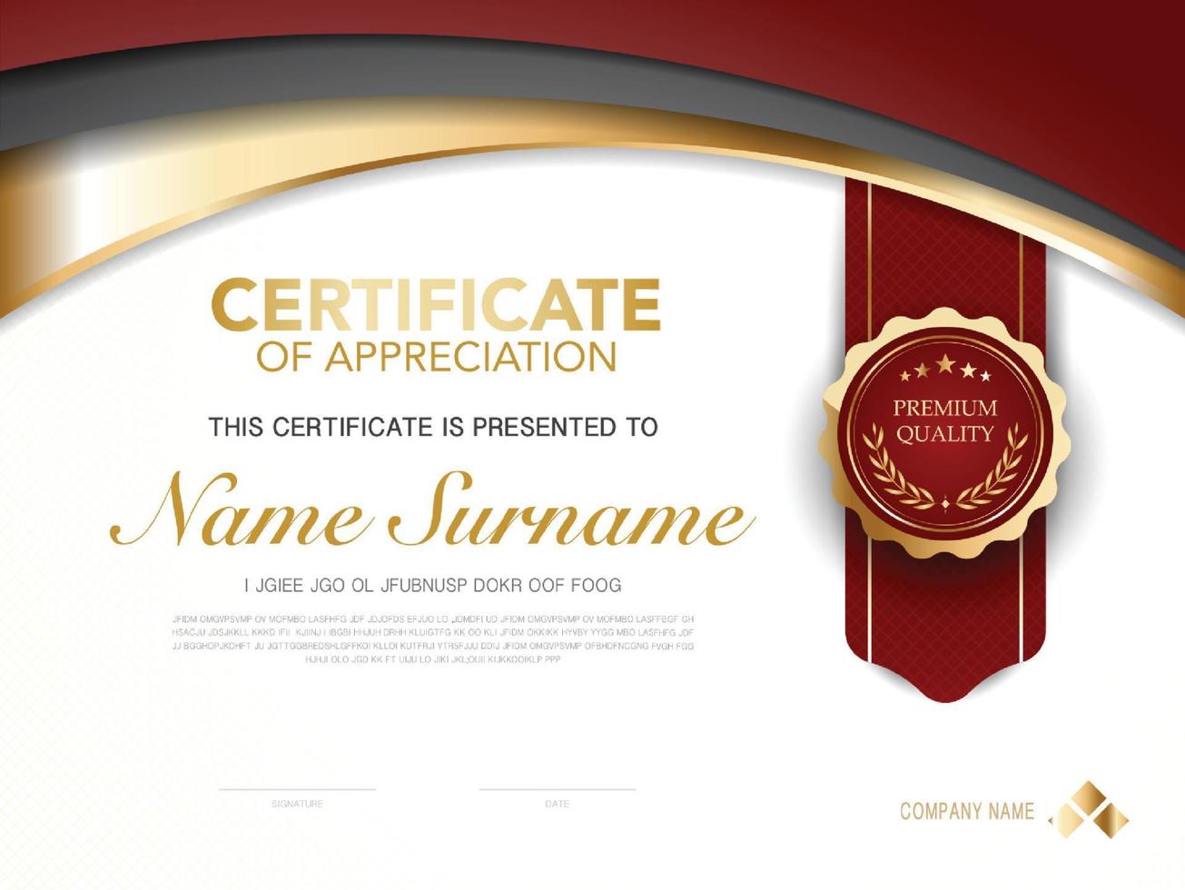 diploma certificate template red and gold color with luxury and modern style vector image