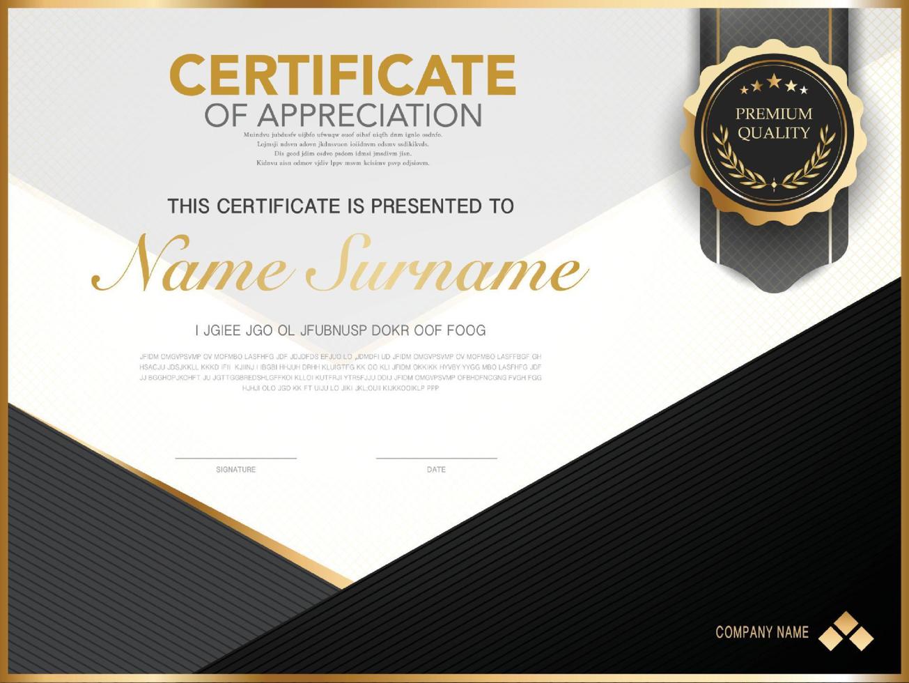 diploma certificate template black and gold color with luxury and modern style vector image, suitable for appreciation.  Vector illustration.