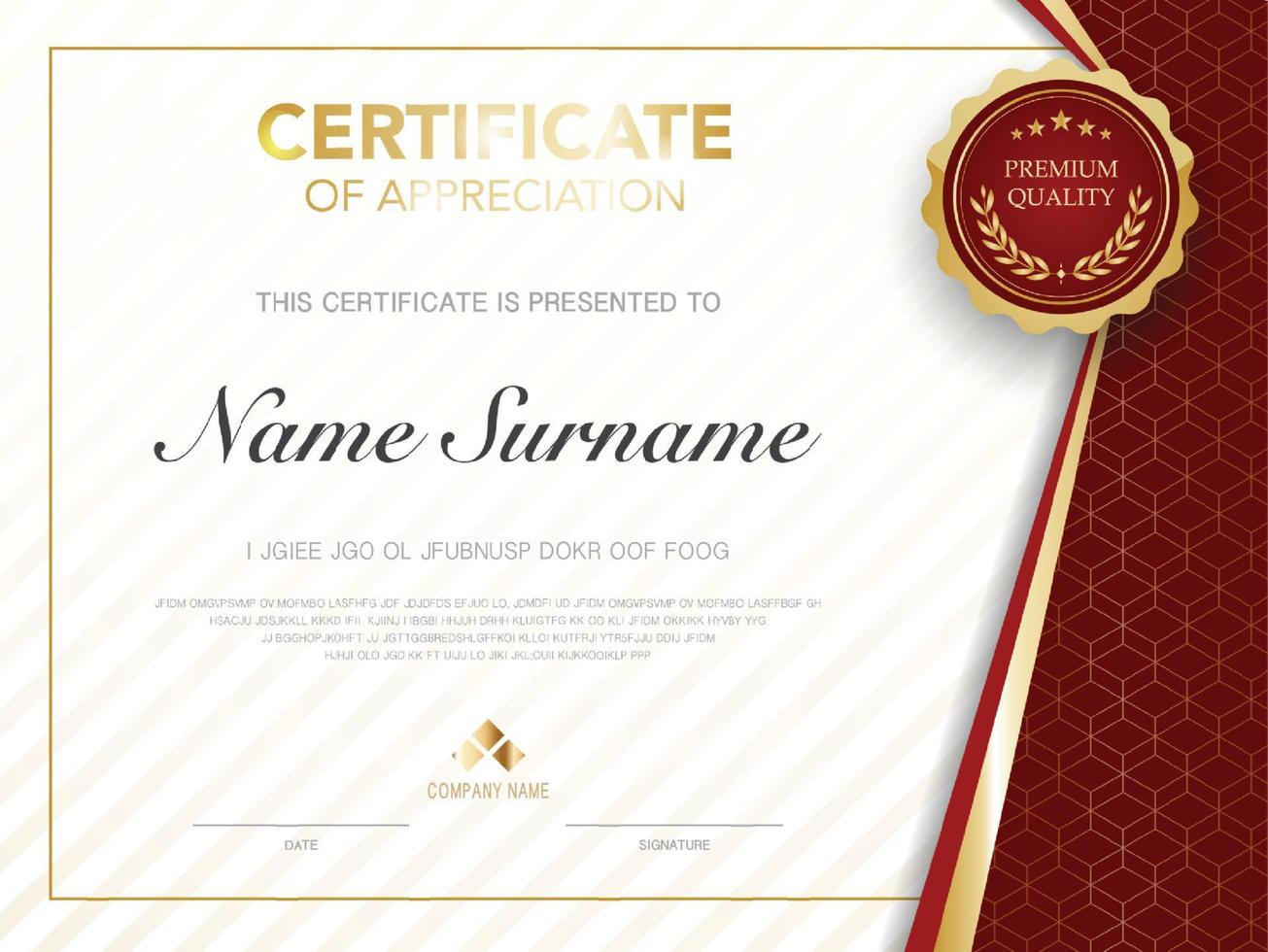 diploma certificate template red and gold color with luxury and modern style vector image, suitable for appreciation.  Vector illustration