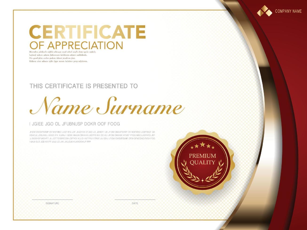 diploma certificate template red and gold color with luxury and modern style vector image