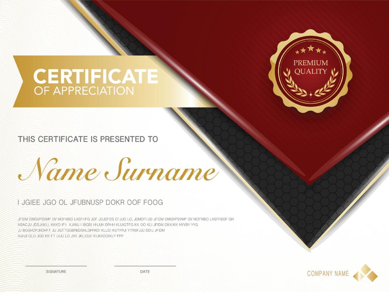 diploma certificate template red and gold color with luxury and modern style vector image
