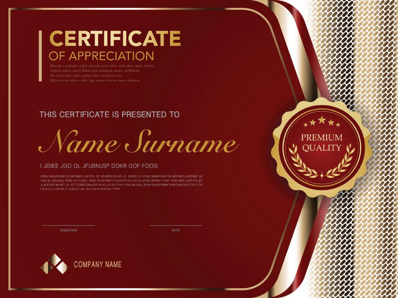 diploma certificate template red and gold color with luxury and modern style vector image