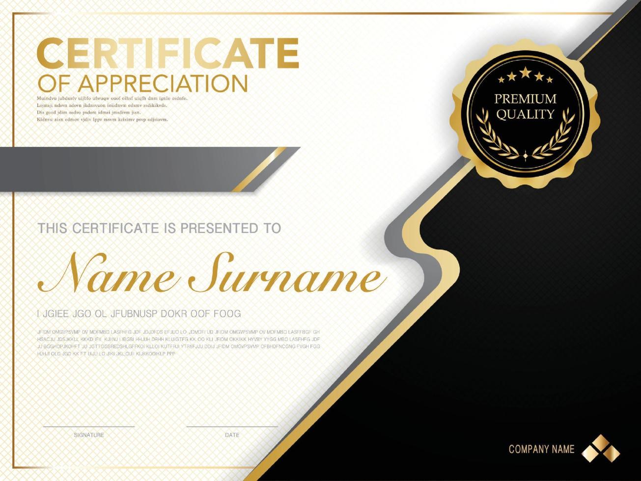 diploma certificate template black and gold color with luxury and modern style vector image, suitable for appreciation.  Vector illustration.