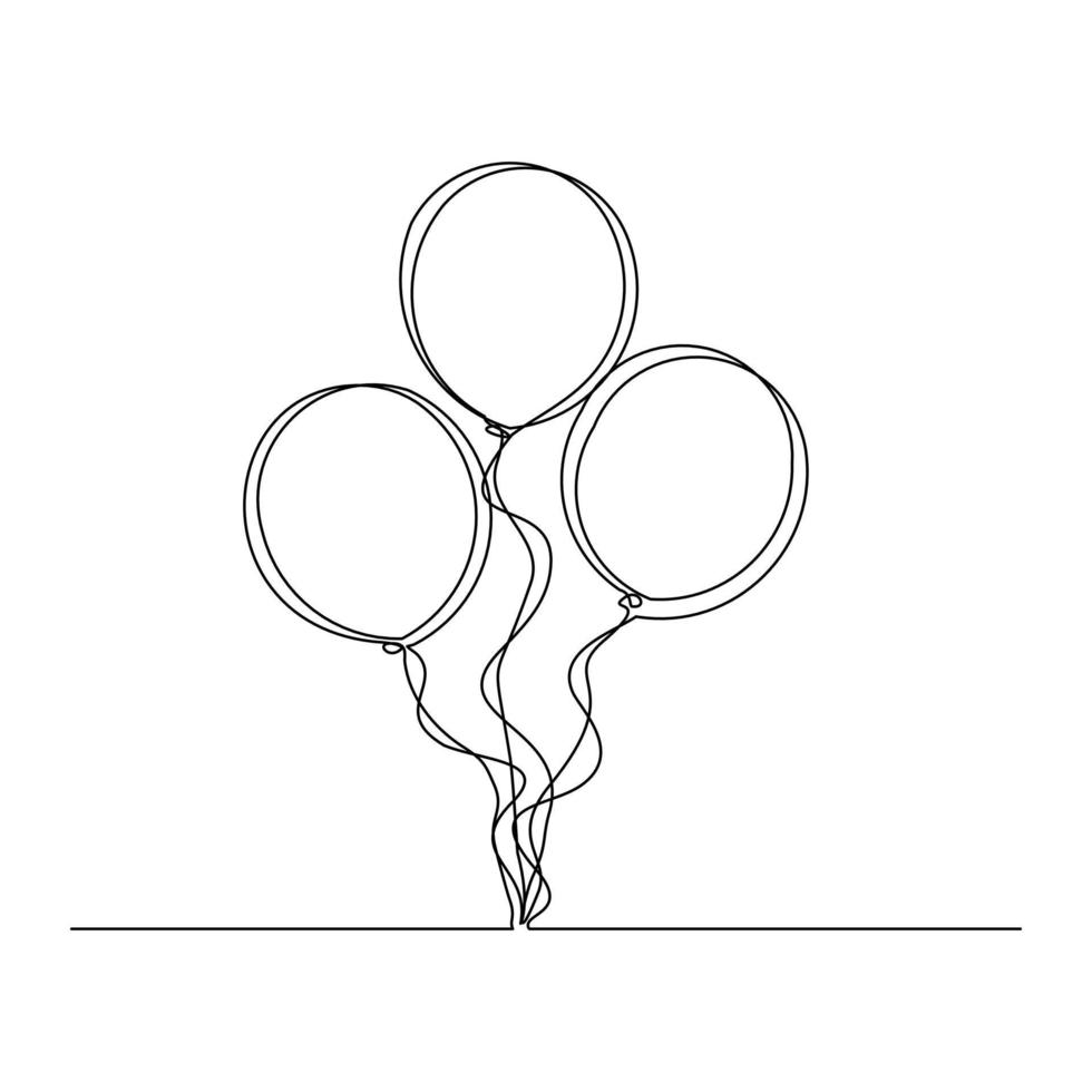 dibujo de línea continua del globo de celebración de cumpleaños. Esquema de diseño de concepto de globo de decoración de una sola línea. ilustración vectorial vector