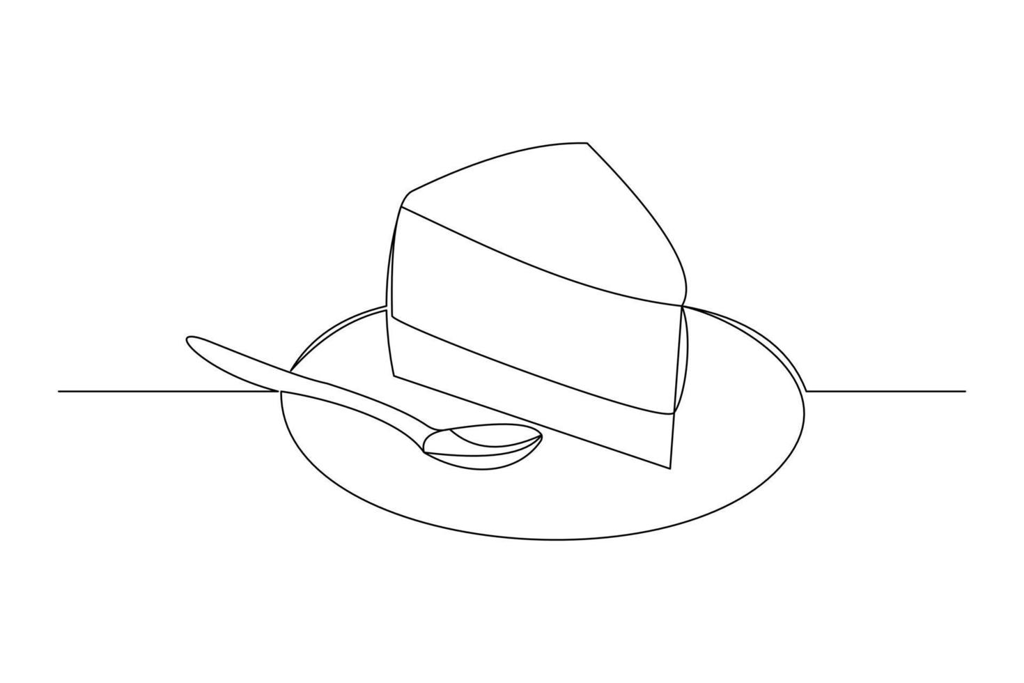 Continuous line drawing of delicious sliced cake or pudding. Single one line art piece of sweet food dessert. Vector illustration