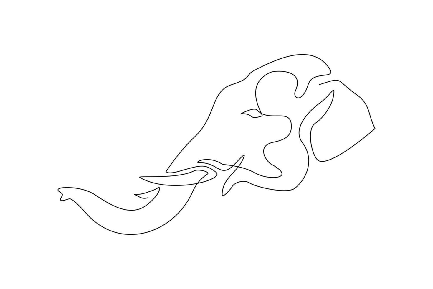 Continuous line elephant head. Single one line art of wild elephant. Vector illustration