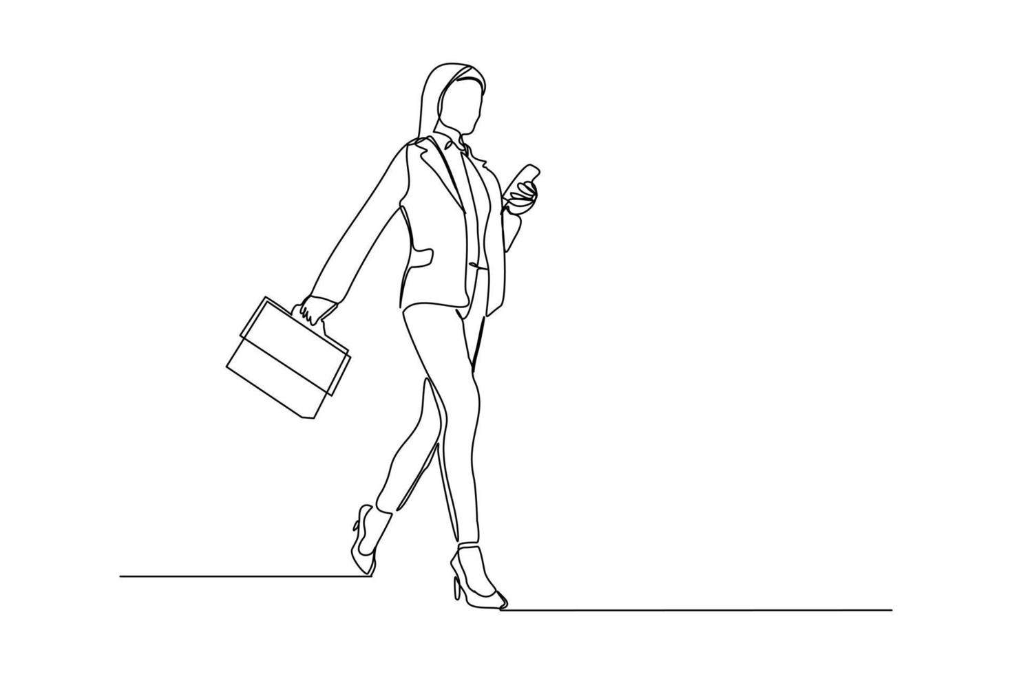 dibujo continuo de una joven mujer de negocios feliz sosteniendo un maletín. arte de una sola línea de oficinista. ilustración vectorial vector