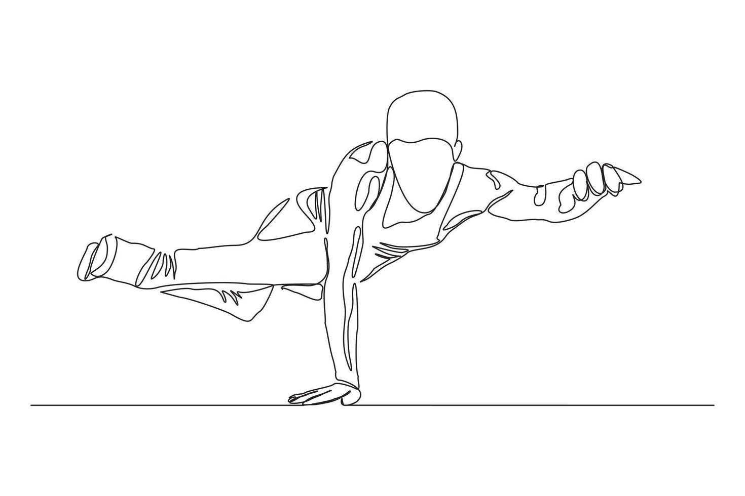 Continuous line drawing of man break dancer hand stand. Single one line art concept of male hip hop dance. Vector illustration