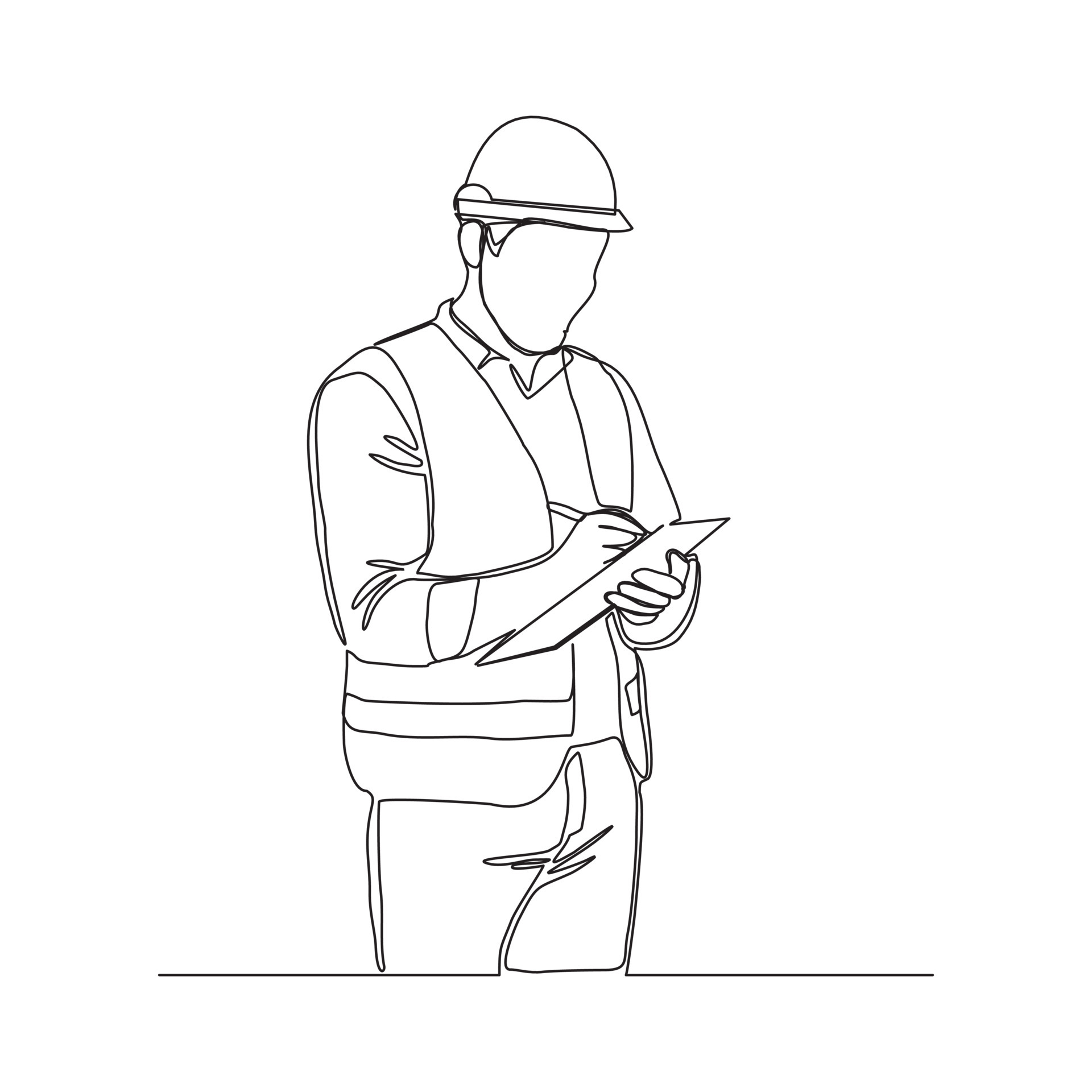 Continuous line drawing of young male architect engineer worker