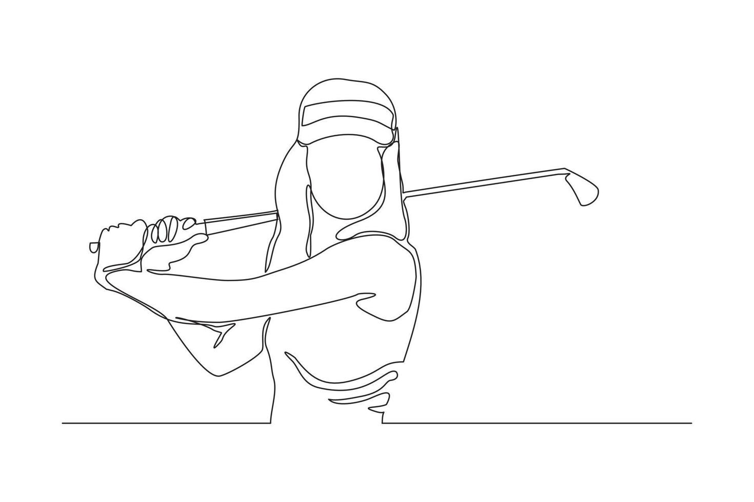 dibujo continuo de una joven jugando al golf. concepto de arte de una sola línea de golfista profesional sosteniendo un palo para golpear la pelota. ilustración vectorial vector